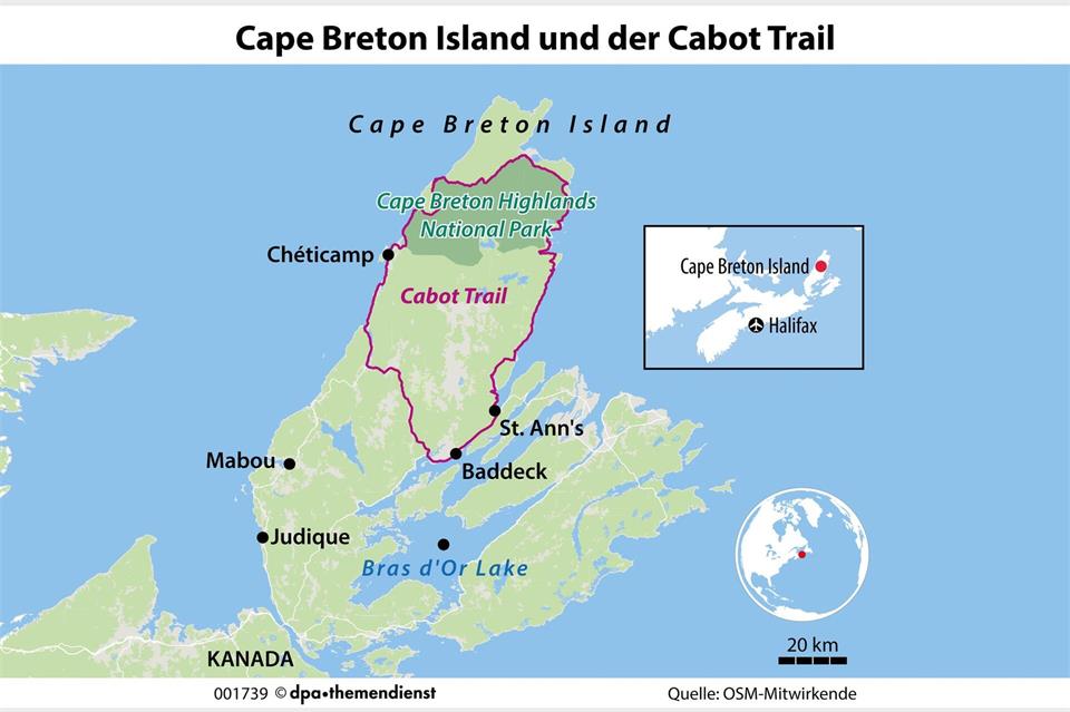 Cape Breton ist die größte Insel Neuschottlands - und der Cabot Trail eine der schönsten Küstenstraßen überhaupt.dpa-infografik/dpa-tmn