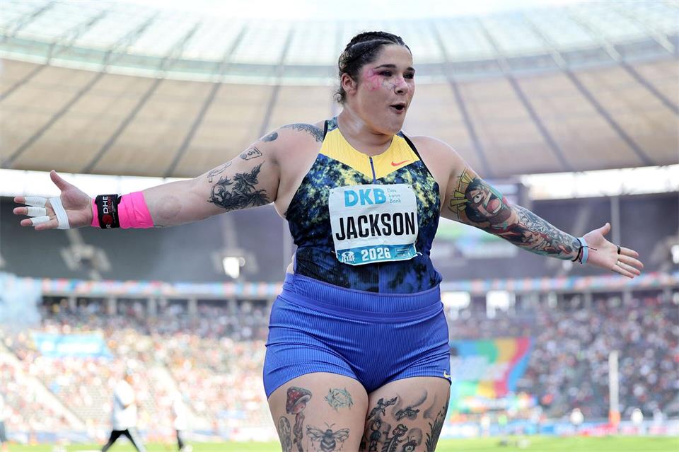 Chase Jackson erzielte im Kugelstoßen einen US-Rekord.Andreas Gora/dpa