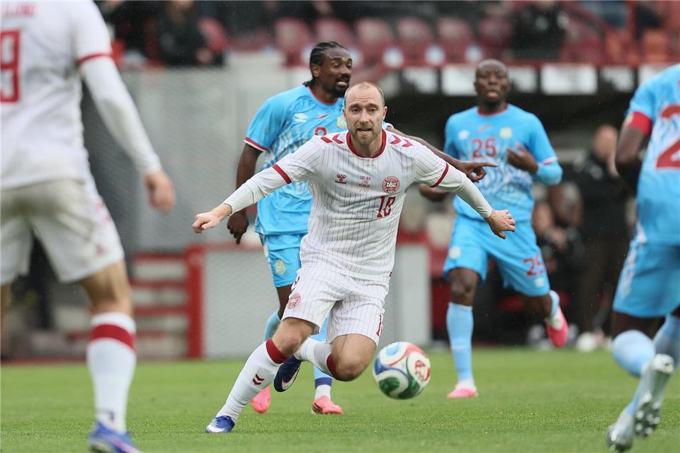 Christian Eriksen beim Länderspiel der Dänen gegen DR Kongo.Bruno Fahy/Belga/dpa