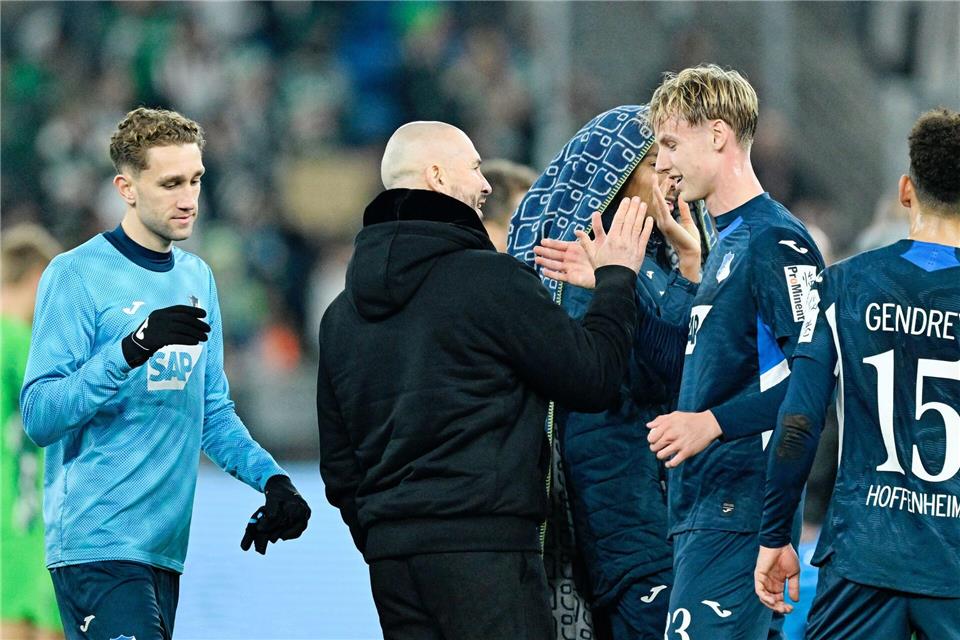Christian Ilzer und seine Spieler wollen auch gegen Leverkusen wieder jubeln.Uwe Anspach/dpa