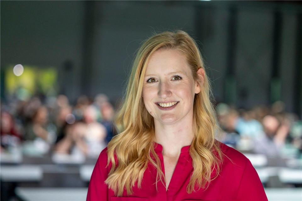 Christin Sauer aus Mainz wurde mit einem Ergebnis 63,37 Prozent der Stimmen zur Parteivorsitzenden gewählt. Helmut Fricke/dpa