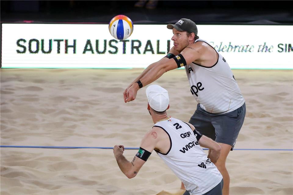 Clemens Wickler (v) und Nils Ehlers in Aktion in ihrem WM-Viertelfinale.Matt Turner/AAP/dpa