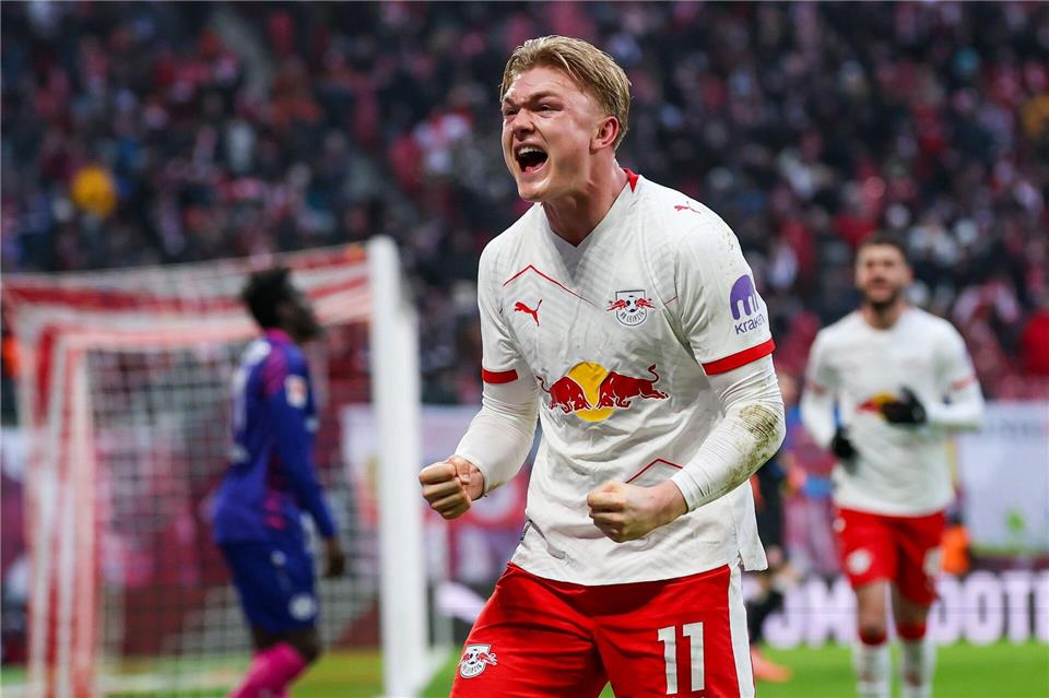Conrad Harder will auch in den Topspielen mit RB Leipzig jubeln. (Archivbild)Jan Woitas/dpa