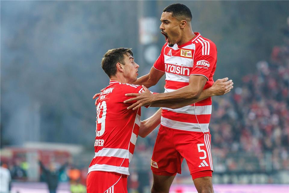 Danilho Doekhi traf doppelt für Union (r.).Andreas Gora/dpa