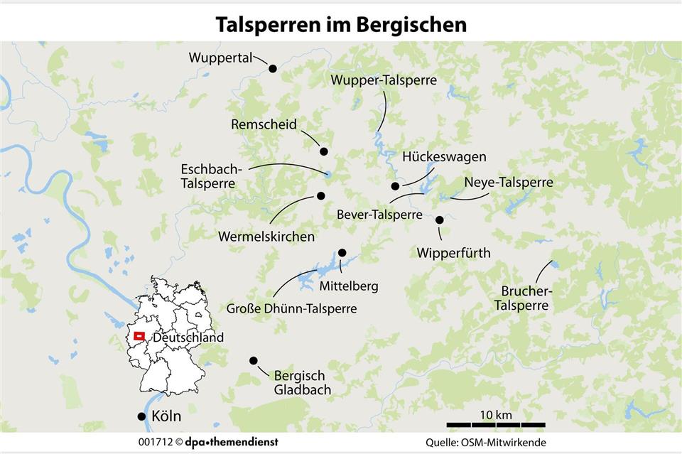 Das Bergische Land bei Köln gilt als Europas Sperrmauer-Region Nummer eins. dpa-infografik/dpa-tmn
