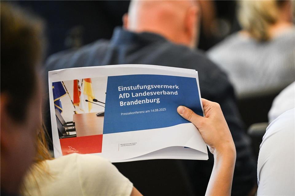 Das Gutachten zur Einstufung der AfD Brandenburg als gesichert rechtsextremistisch wurde am Donnerstag offengelegt. Britta Pedersen/dpa