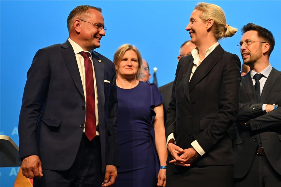 Das Spitzen-Duo Tino Chrupalla und Alice Weidel wird erneut bestätigt.Katharina Kausche/dpa