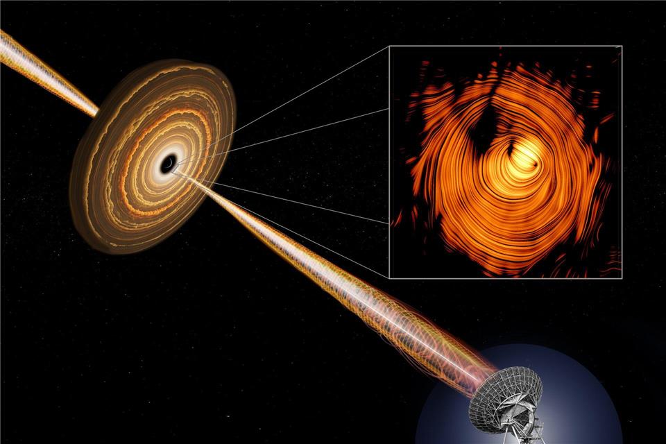 Bild eines kosmischen Jets enthüllt das „Auge von Sauron“ Das Teleskop erfasst den stark gebündelten Plasmastrahlkegel.NSF/AUI/NRAO/B. Saxton/Y.Y. Kovalev et al. /Max-Planck-Institut für Radioastronomie/dpa