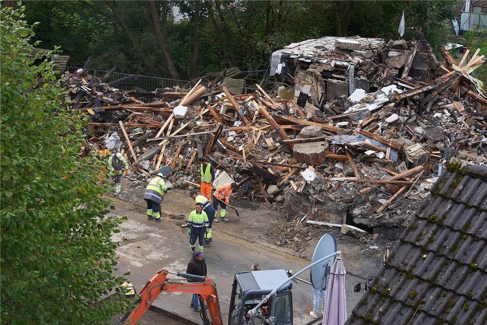 Das Wohn- und Geschäftshaus lag nach der Explosion in Trümmern. (Archivbild)Thomas Frey/dpa