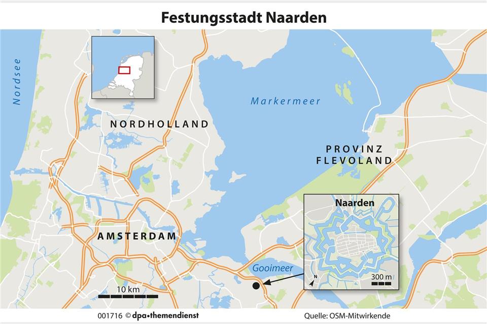 Das mittelalterliche Ensemble in Nordholland gilt als eine der am besten erhaltenen Bastionsstädte in Europa. Die Architektur gilt als verstecktes Juwel. Naarden ist aber auch Erinnerungsort.dpa-infografik/dpa-tmn