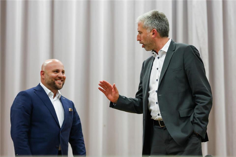 Debattierten auf offener Bühne: AfD-Landeschef Markus Frohnmaier und Tübingens parteiloser OB Boris Palmer.Christoph Schmidt/dpa