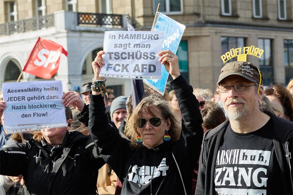 Demonstranten fordern, dass die AfD verfassungsrechtlich überprüft wird.Georg Wendt/dpa