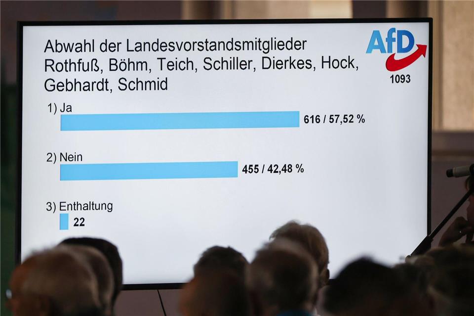 Machtkampf in der Bayern-AfD - Vorstand bleibt im Amt  Der Abwahlantrag findet keine Zwei-Drittel-Mehrheit und ist damit gescheitert.Daniel Löb/dpa