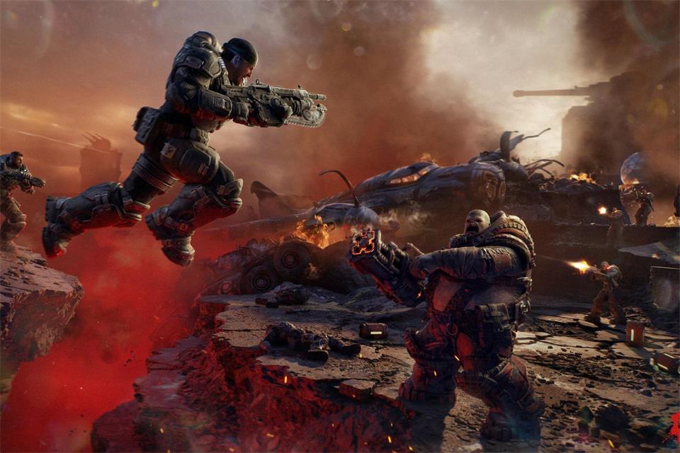 Der Alptraum, wenn sich die Erde auftut: Das Schlachtfeld in „Gears of War: E-Day“ gleicht einem Inferno.The Coalition/Xbox Game Studios/dpa-tmn