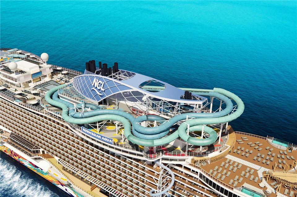 Der Aqua Slidecoaster auf der „Norwegian Aqua“ ist ein Hybrid aus Achterbahn und Wasserrutsche - mithilfe von Magnet-Technologie sollen Wagemutige mit bis zu 50 km/h durch die Röhren gleiten.Norwegian Cruise Line/dpa-tmn