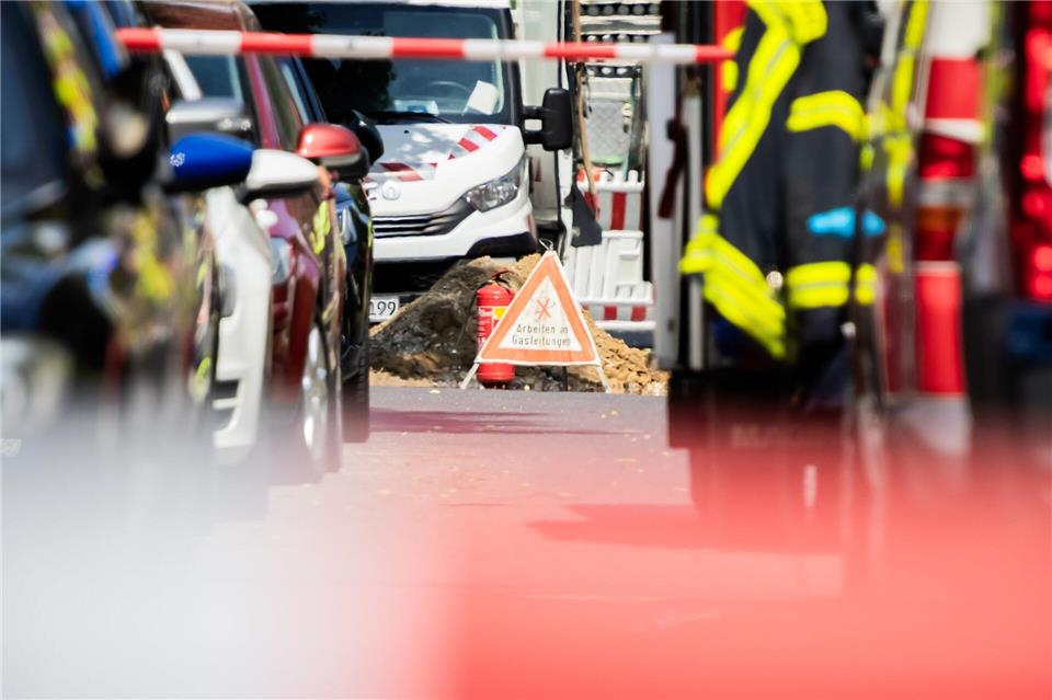 Der Bereich um die Baustelle mit dem Gasleck wurde abgesperrt.Christoph Soeder/dpa