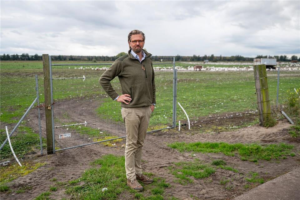 Der Betriebsleiter des Spargelhofs Kremmen, Malte Voigts, muss den Verlust seiner Gänse und Enten wegen der Vogelgrippe verkraften.  Fabian Sommer/dpa