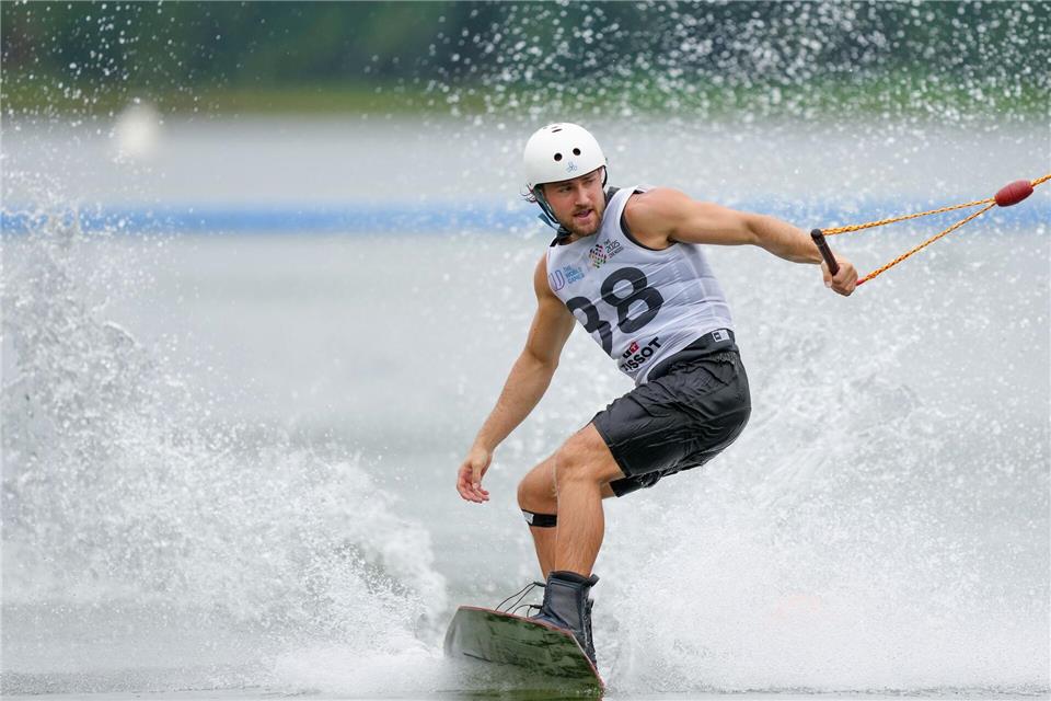 Der Deutsche Max Milde bei den World Games 2025 in China - auch 2029 in Karlsruhe wird Wakeboard wieder im Programm stehen. (Archivbild)Bei He/XinHua/dpa