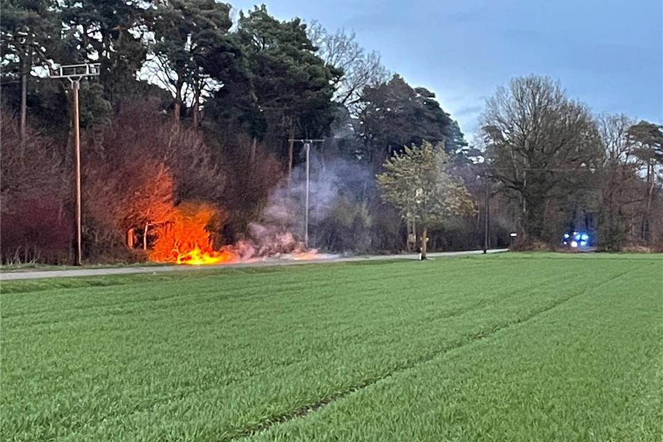 Der Einsatzschwerpunkt der Feuerwehr Raesfeld lag auf der Westerlandwehr. Hier war ein Baum auf eine 10 kvh Leitung gestürzt. Daraufhin rissen zwei der drei Stromleitungen und Unterholz sowie ein Baum gerieten in Brand. 