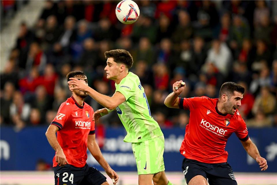 Dämpfer für Flick: Kein Startrekord für FC Barcelona Der FC Barcelona mit Pau Victor (M) hat den Startrekord in der Primera Division verpasst.Miguel Oses/AP