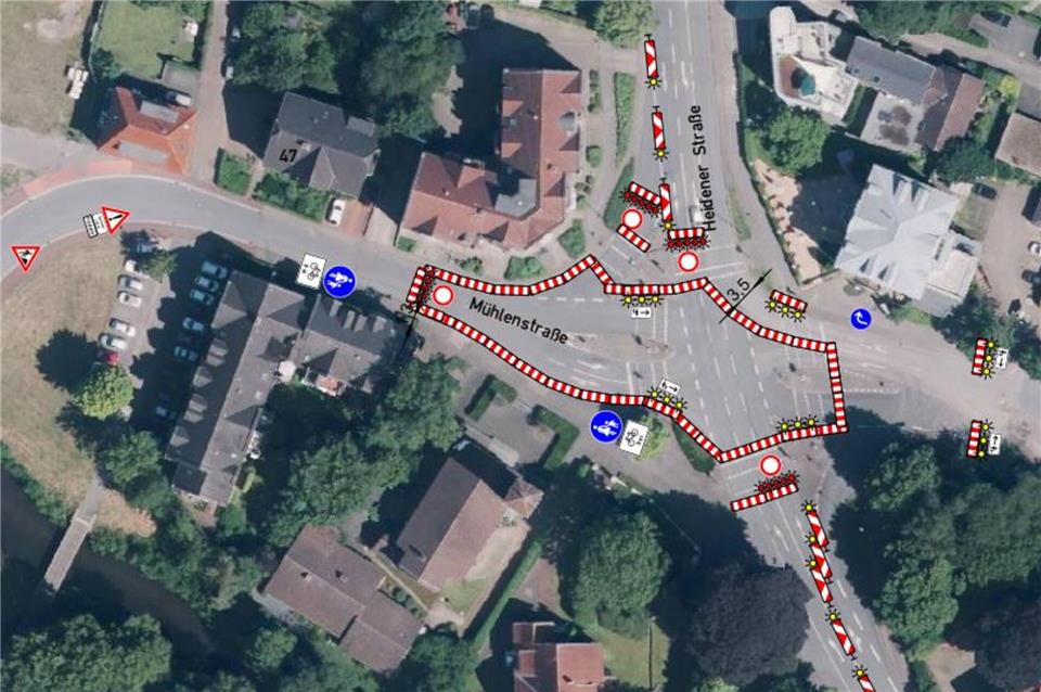 Der Kreuzungsbereich von Heidener Straße und Mühlenstraße wird gesperrt.