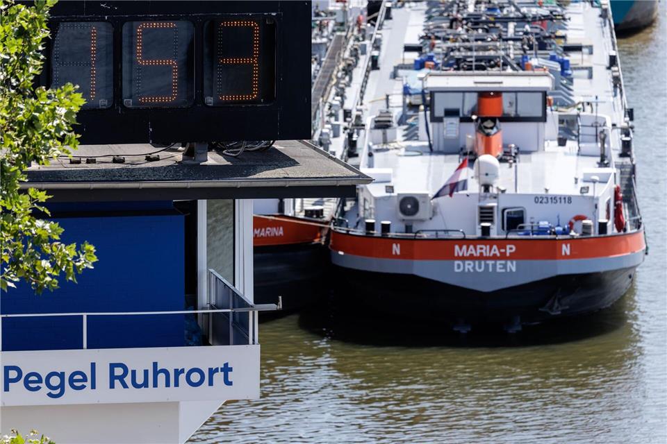 Der Pegelstand in Duisburg-Ruhrort.David Ebener/dpa