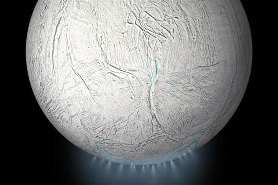 Der Saturnmond Enceladus ist von Eis bedeckt. (computergenerierte Darstellung)Nasa/dpa