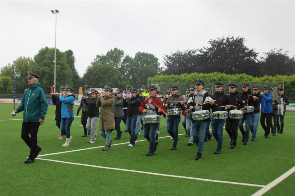 Der Spielmannszug Heiden bei einer Marschprobe für die deutsche Meisterschaft in Ulm im vergangenen Jahr.