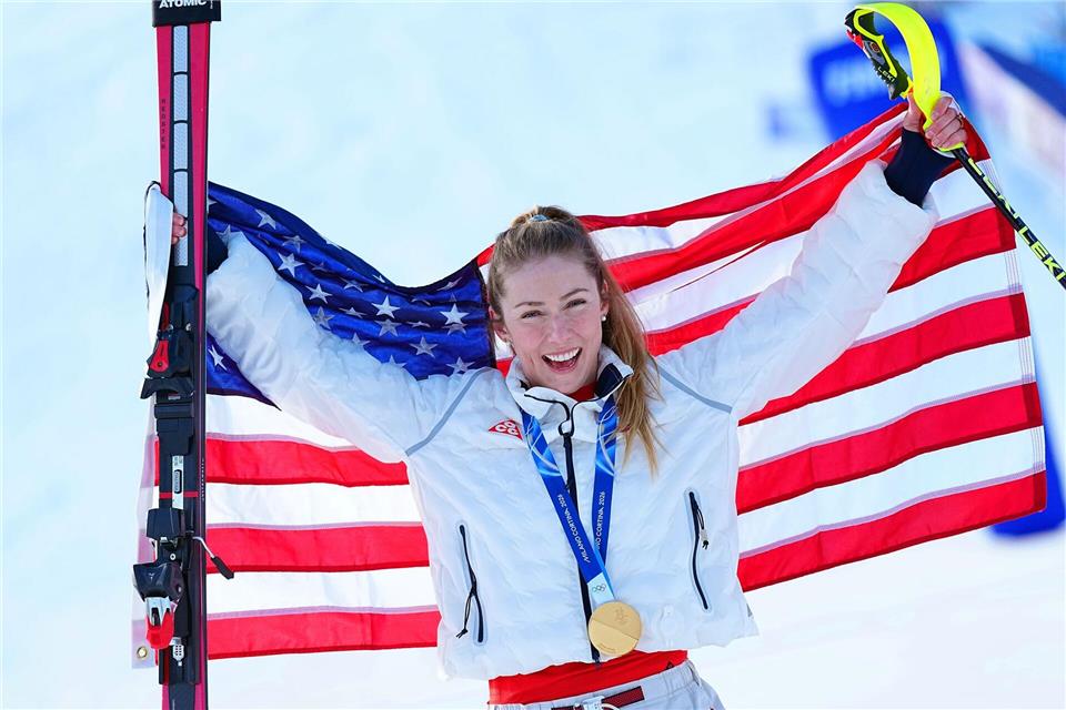 Der erlösende Erfolg: Mikaela Shiffrin holt sich in überlegener Manier Gold im Slalom bei den Olympischen Winterspielen. (Archivbild)Michael Kappeler/dpa