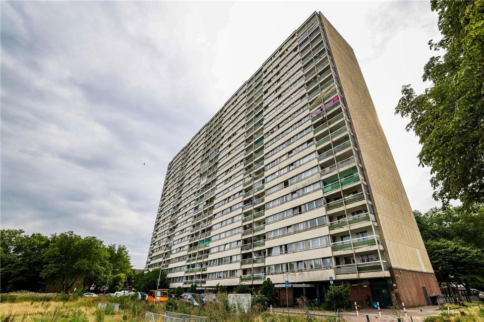 Der größte „Weiße Riese“: Neben Schädlingen und Schimmel drückt demnach vor allem das schwierige Wohnumfeld auf den Immobilienwert. (Archivbild)Christoph Reichwein/dpa