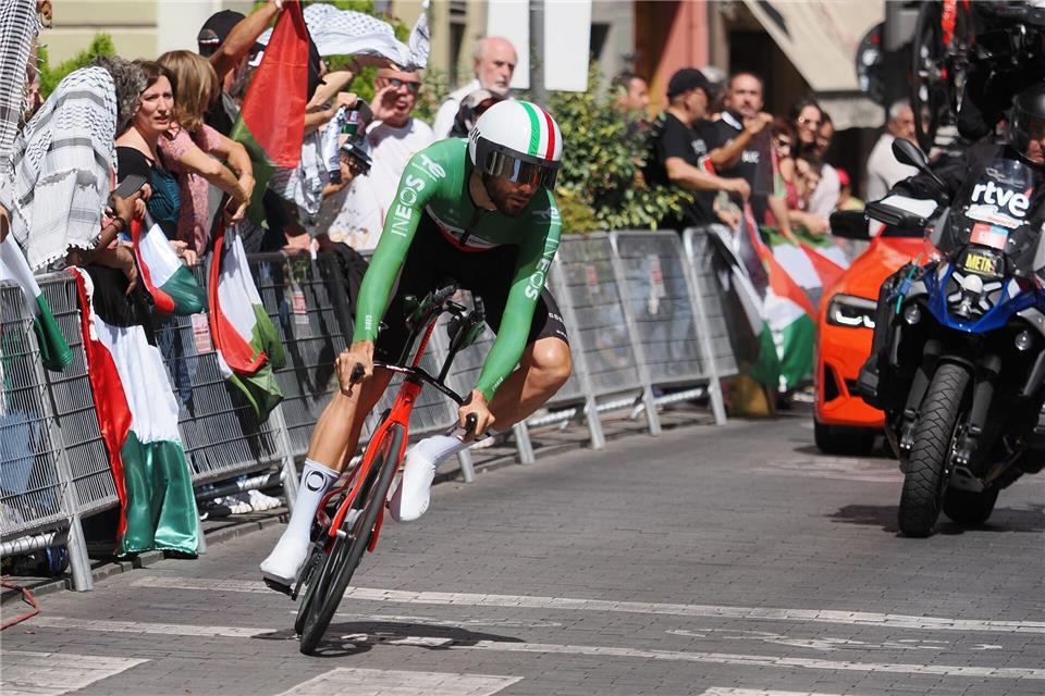 Der italienische Zeitfahrspezialist war auf der 18. Vuelta-Etappe der Schnellste.Photogenic/Claudia Alba/EUROPA PRESS/dpa