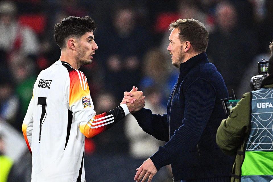 Der letzte Länderspieleinsatz von Kai Havertz (l.) liegt mehr als ein Jahr zurück. (Archivbild)Tom Weller/dpa