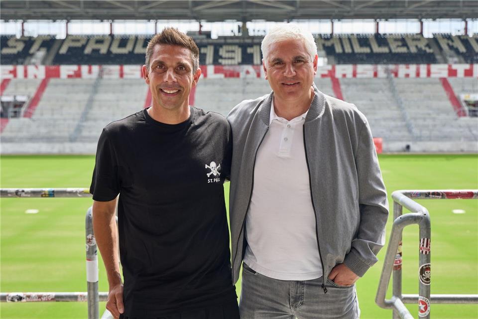 Der neue St. Pauli-Trainer und sein Sportchef: Marcel Rapp (l) und Andreas Bornemann.  Georg Wendt/dpa