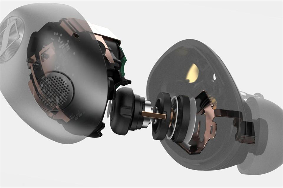 Der schematische Aufbau der TW5. Als Besonderheit können Nutzende die In-Ears selbst aufschrauben, um den Akku zu wechseln.Sennheiser/dpa-tmn