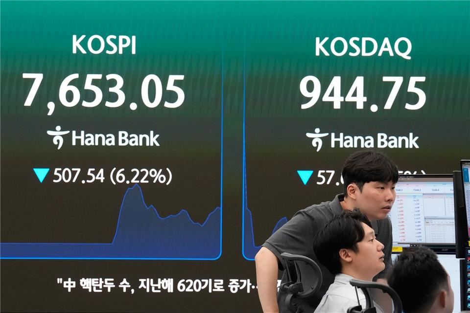 Der südkoreanische Leitindex hat am Montagmorgen deutlich nachgegeben.Ahn Young-joon/AP/dpa