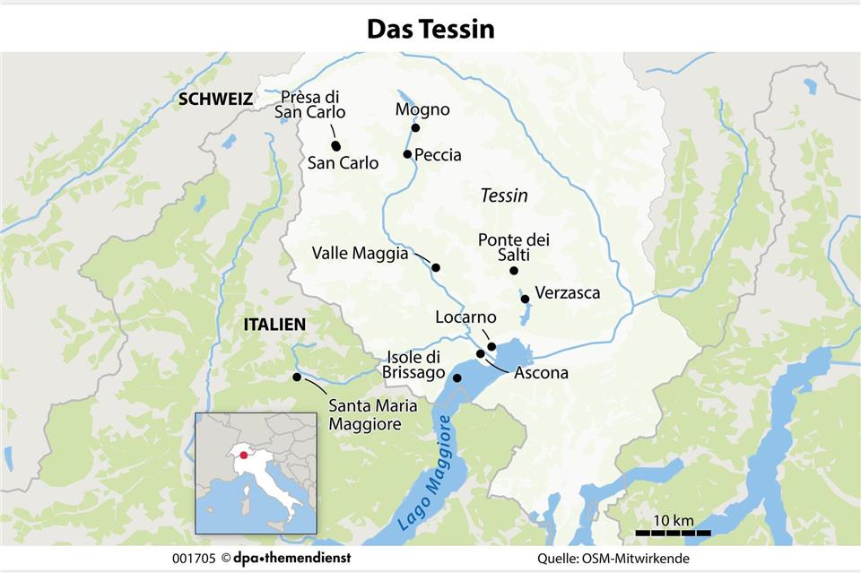 Der südlichste Kanton der Schweiz lockt mit alpiner Bodenständigkeit und italienischem Dolce Vita. Stiller Genuss und aufregender Glamour sind oft nur Minuten voneinander entfernt. dpa-infografik/dpa-tmn