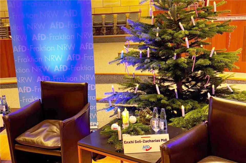 Der umstrittene Weihnachtsbaum im Plenarsaal des Landtags--/AfD Fraktion/dpa