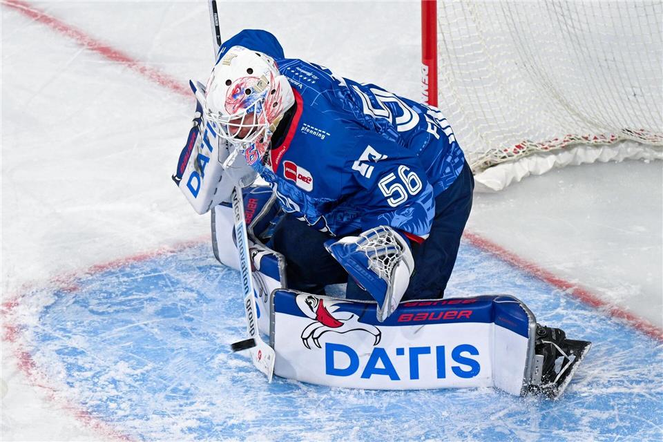 Die Adler um Torwart Maximilian Franzreb stehen im DEL-Finale. (Archivbild)Uwe Anspach/dpa