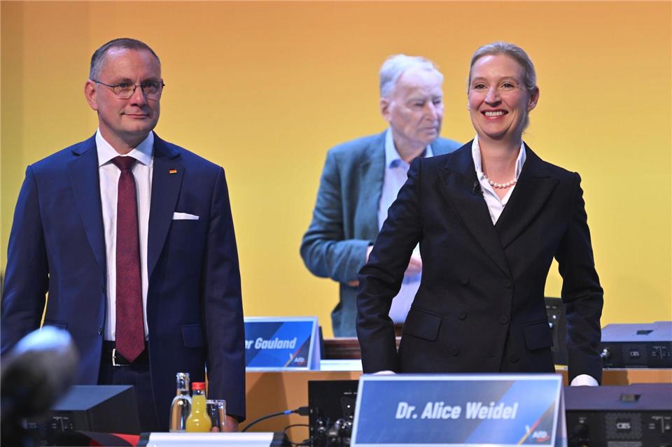 Die Begrüßungsrede hält der Co-Parteivorsitzende, Tino Chrupalla.Martin Schutt/dpa