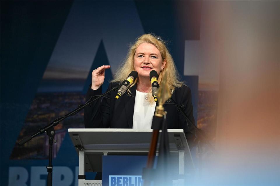Die Berliner Landesvorsitzende und Spitzenkandidatin der AfD, Kristin Brinker, will den Regierenden CDU-Bügermeister Kai Wegner ablösen. Elisa Schu/dpa