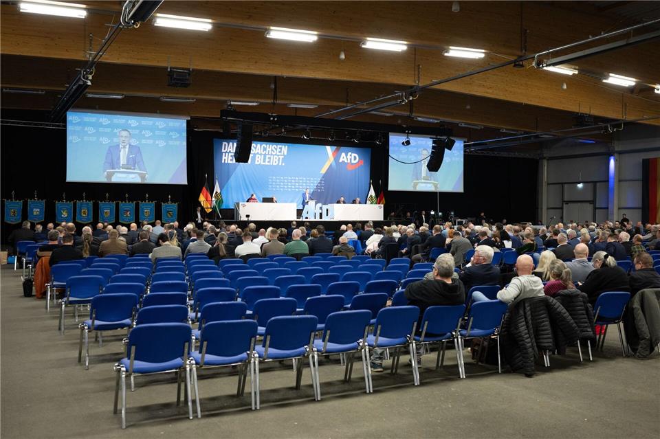 Die Delegierten des sächsischen AfD-Parteitages verpassen ihrer Führungsspitze einen Dämpfer.Sebastian Kahnert/dpa