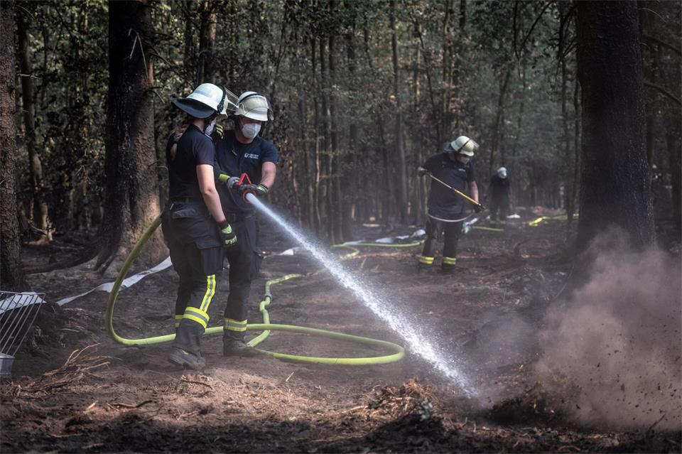 Die Feuerwalzen in den nordrhein-westfälischen Wäldern konnten nur mit tatkräftiger Unterstützung zahlreicher Helfer aus unterschiedlichsten Bereichen bewältigt werden. (Archivbild)Christian Knieps/dpa