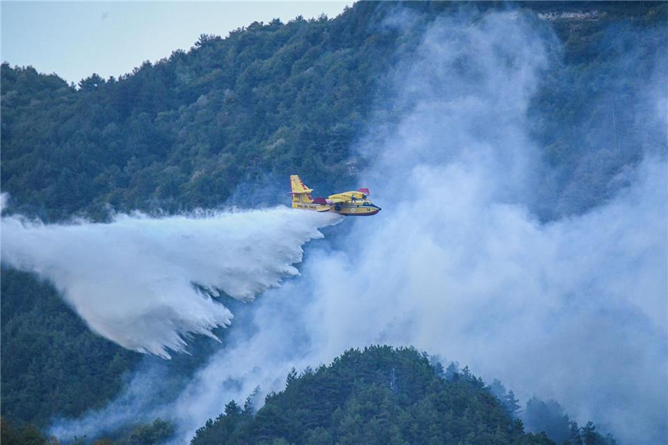 Die Feuerwehr ist mit Löschflugzeugen im Einsatz.Jason Tschepljakow/dpa