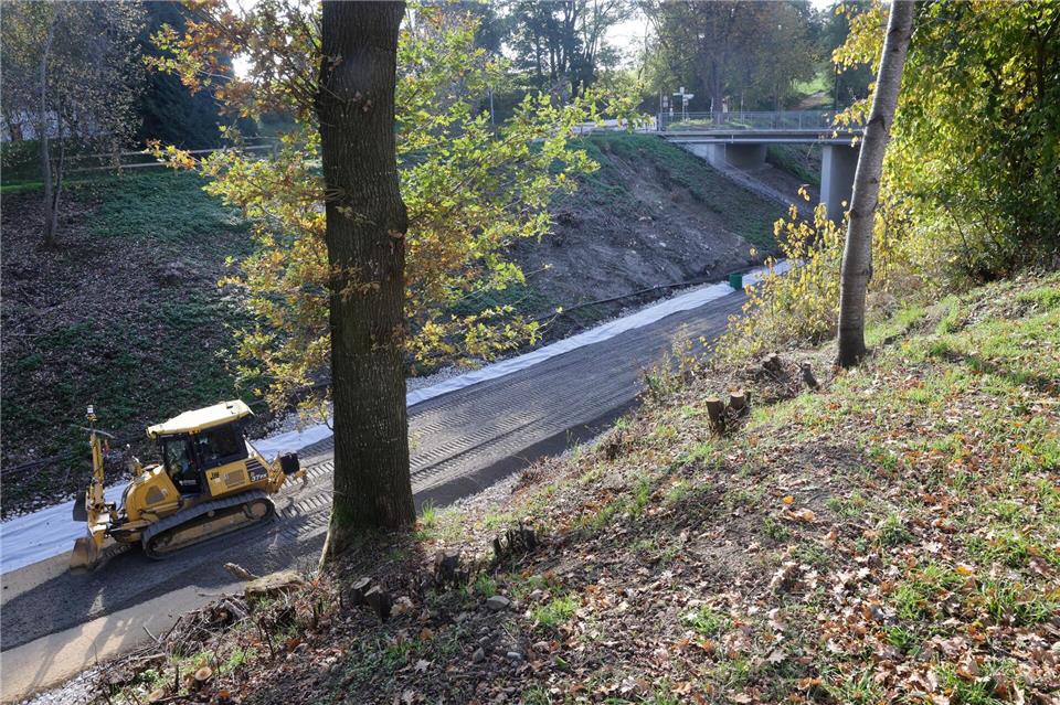 Die Hangabsicherung ist laut Bahn aufwendiger als geplant. Thomas Warnack/dpa