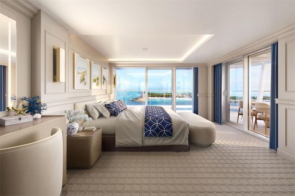 Die Hauptsuite des „Hamptons Villa“-Wohnbereichs - für sich allein wäre das schon eine mehr als geräumige Kabine.MSC Cruises/dpa-tmn