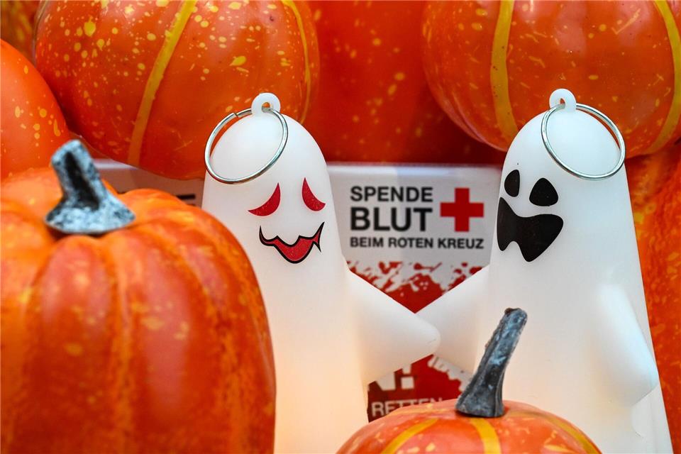 Die Havelklinik in Berlin und der Blutspendedienst des Deutschen Roten Kreuzes Nord-Ost (DRK) haben zu einer Halloween-Blutspende eingeladen. Soeren Stache/dpa