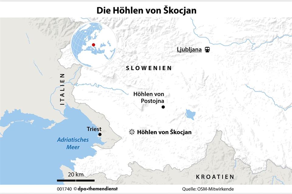 Die Höhlen von Škocjan gehören zu den spektakulärsten Naturwundern Europas - bekannt ist vor allem die Postojna-Grotte.dpa-infografik/dpa-tmn