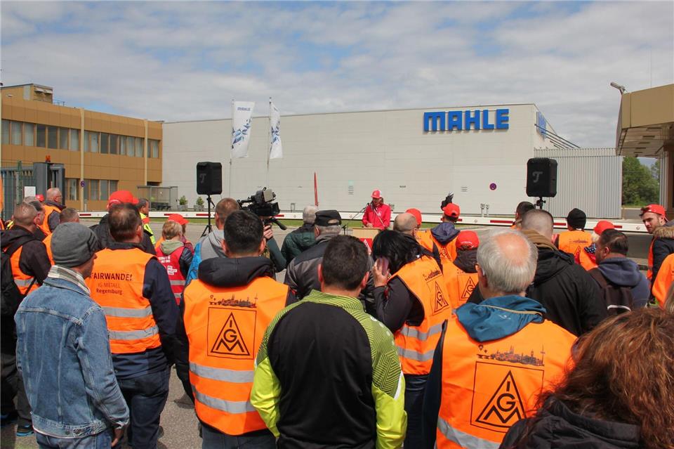 Die IG Metall hat aktuell zum 24-stündigen Warnstreik in Neustadt aufgerufen. (Handout)Andreas Schmal/IG Metall/dpa