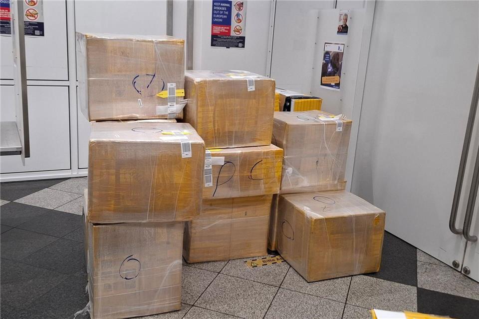 Paar will mit 600.000 Zigaretten durch den Zoll Die Kisten erregten die Aufmerksamkeit der Zöllner. Zoll/Hauptzollamt München/dpa