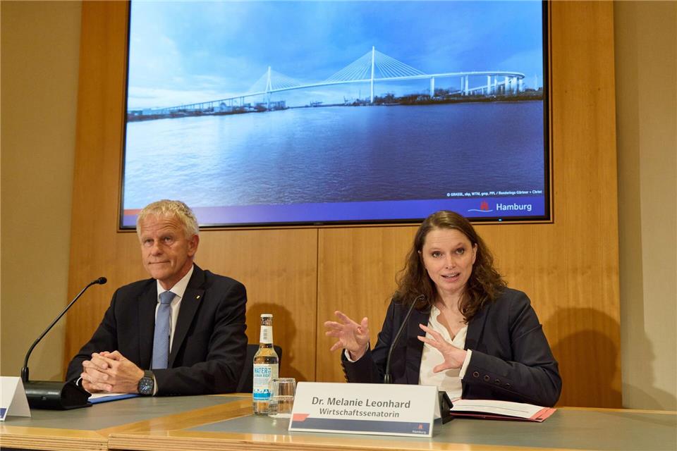 Die Köhlbrandquerung soll wie die alte Brücke eine Schrägseilkonstruktion sein. Georg Wendt/dpa